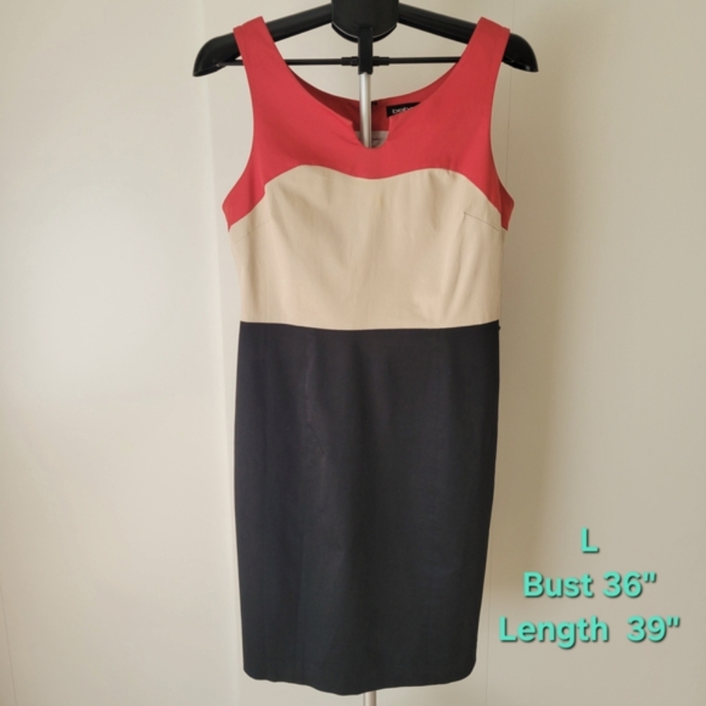 Bebe Red Cream Sheath Dress Sleeveless Midi